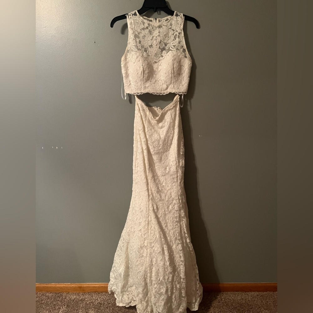 Escape White Two Piece Prom Dress